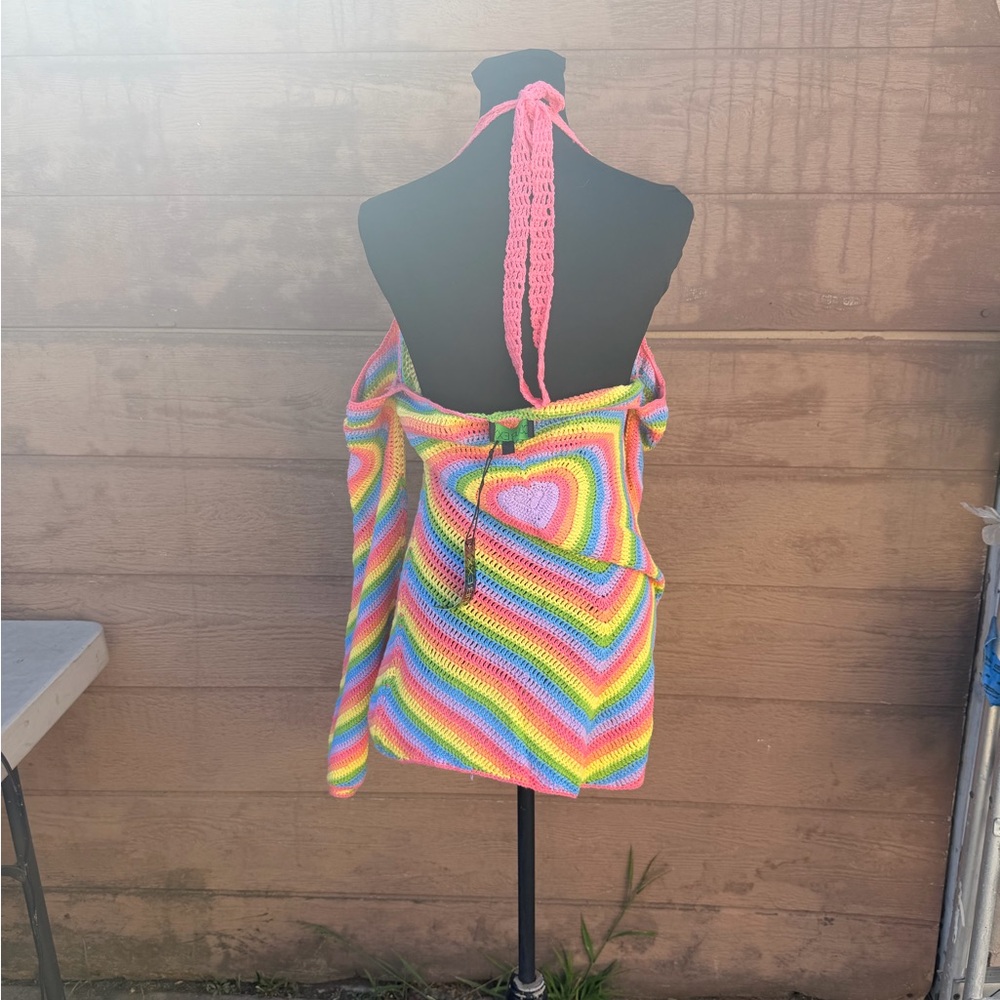 Club Exx Rainbow Crochet Halter Top mini dress - Picture 3 of 10